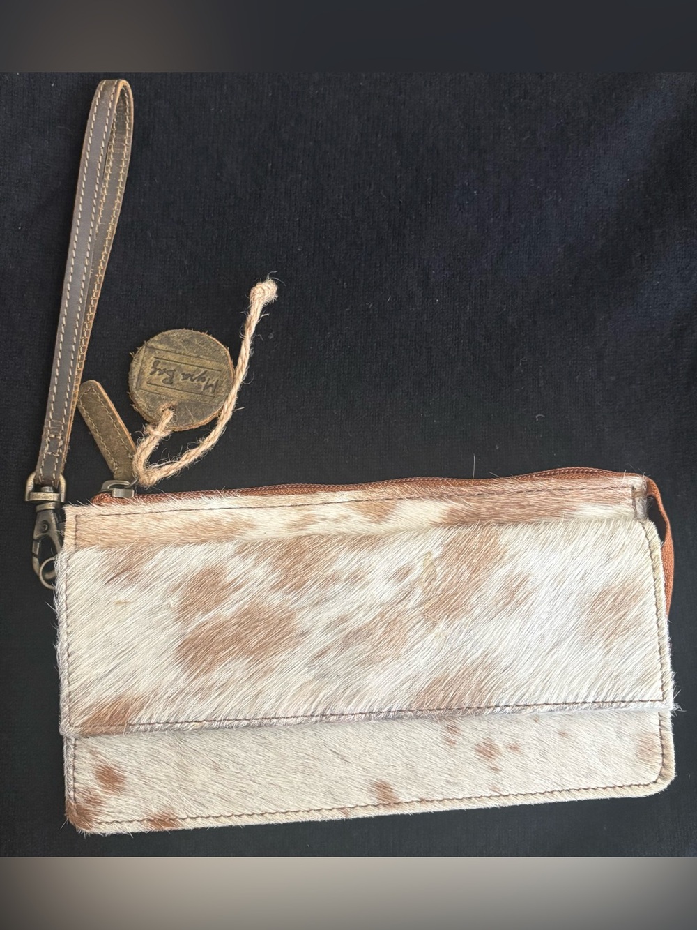 Myra Bag Brown & Cream Hair-On Hide Wristlet Clutch